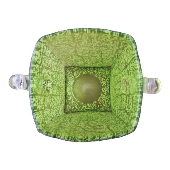 Mid Century Ice Bucket Crackle Art Glass Green Vase Mad Men Barware Vintage - Picture 10 of 10